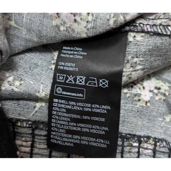 Cropped Linen Smocked Top XL Black Floral Puff Sleeve Fairygoth Cottage Romantic - Picture 7 of 8